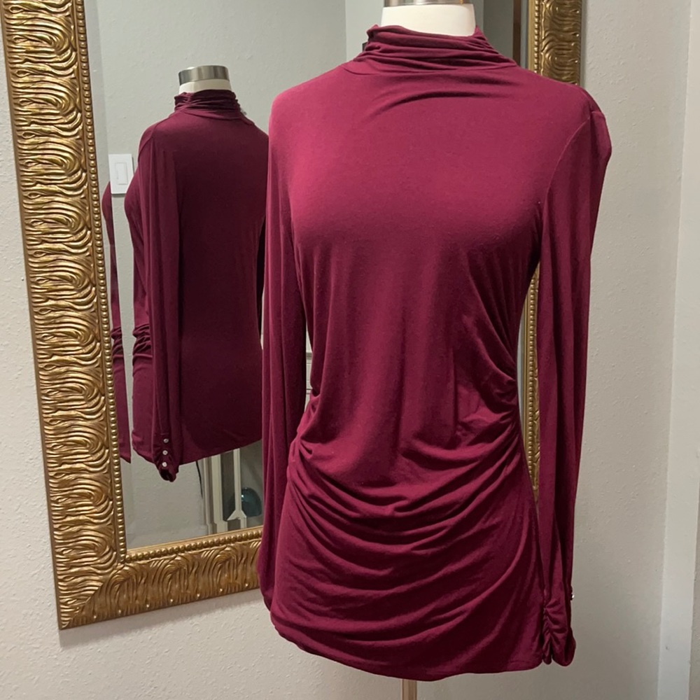 White House Black Market Burgundy Long Sleeve Top